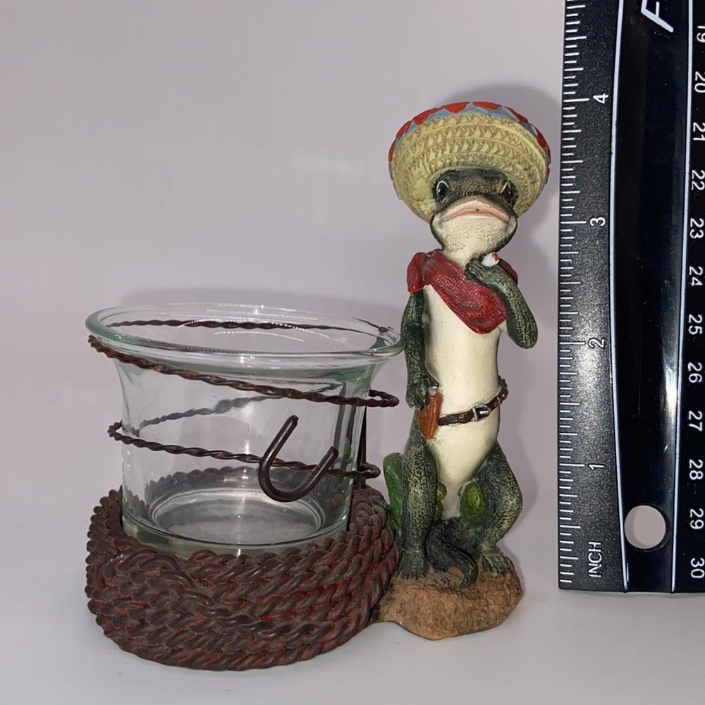 Gecko Southwestern Votive Candle. Glass Candle Holder. Very Unique.